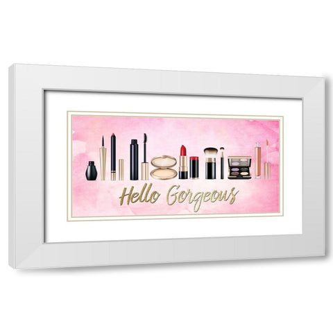 Hello Gorgeous Makeup V2 White Modern Wood Framed Art Print with Double Matting by Allen, Kimberly