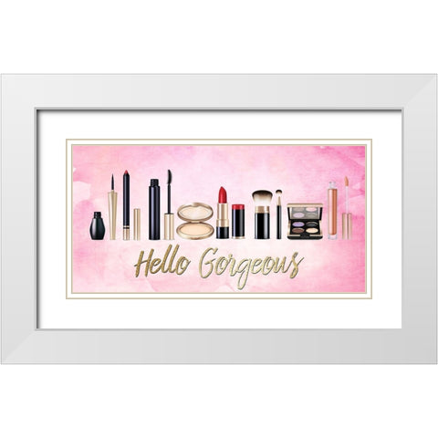 Hello Gorgeous Makeup V2 White Modern Wood Framed Art Print with Double Matting by Allen, Kimberly