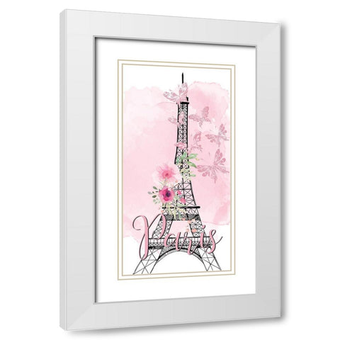 Paris Butterflies 1 V2 White Modern Wood Framed Art Print with Double Matting by Allen, Kimberly