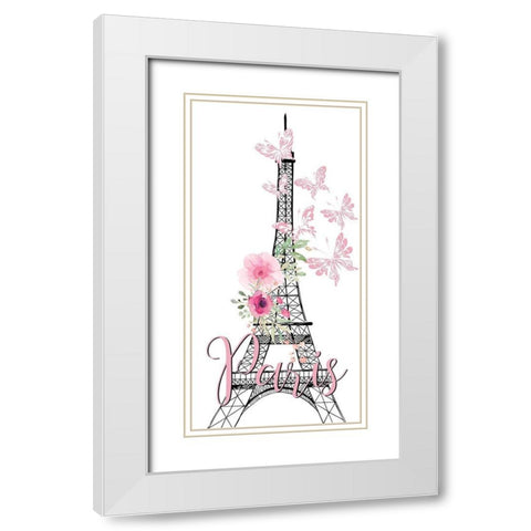 Paris Butterflies 1 White Modern Wood Framed Art Print with Double Matting by Allen, Kimberly