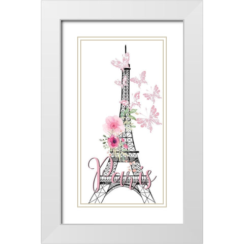 Paris Butterflies 1 White Modern Wood Framed Art Print with Double Matting by Allen, Kimberly