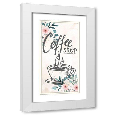 Coffee Floral 1 White Modern Wood Framed Art Print with Double Matting by Allen, Kimberly
