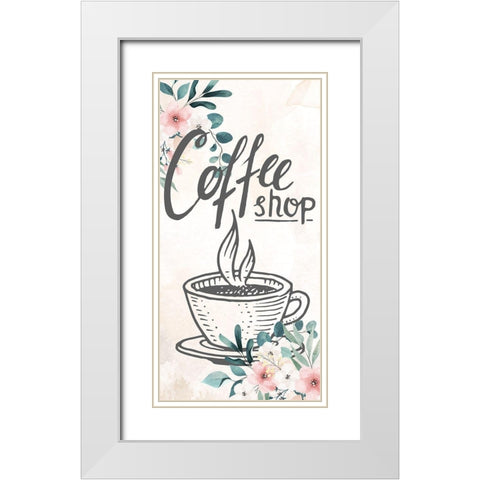 Coffee Floral 1 White Modern Wood Framed Art Print with Double Matting by Allen, Kimberly