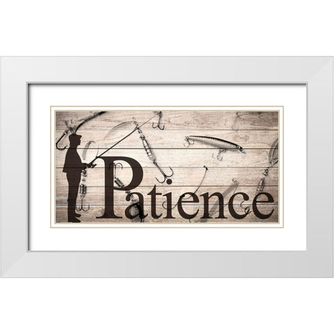 Patience Fishing White Modern Wood Framed Art Print with Double Matting by Allen, Kimberly