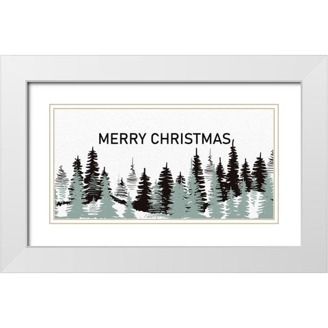 Merry Christmas Trees White Modern Wood Framed Art Print with Double Matting by Allen, Kimberly