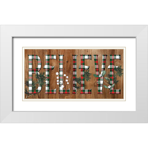 Believe Plaid White Modern Wood Framed Art Print with Double Matting by Allen, Kimberly