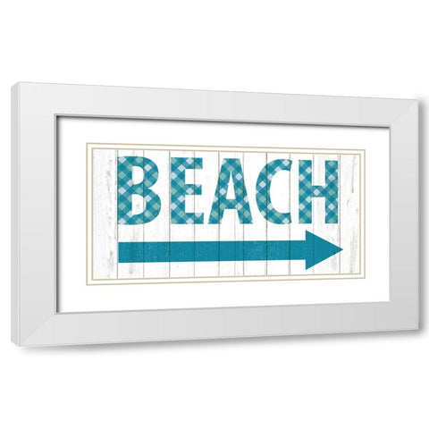 Beach Gingham Sign White Modern Wood Framed Art Print with Double Matting by Allen, Kimberly