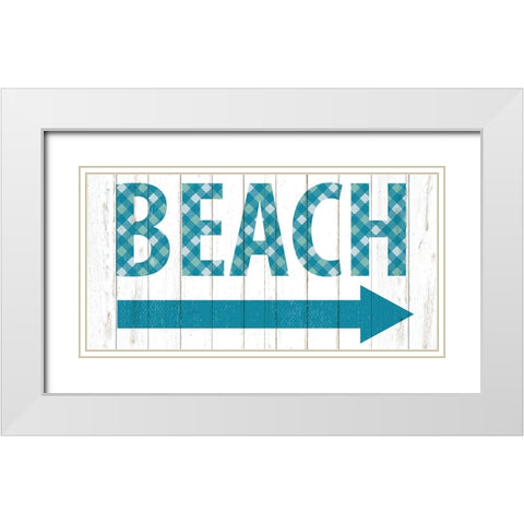 Beach Gingham Sign White Modern Wood Framed Art Print with Double Matting by Allen, Kimberly