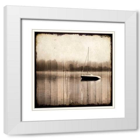 Misty Morning Boat White Modern Wood Framed Art Print with Double Matting by Allen, Kimberly