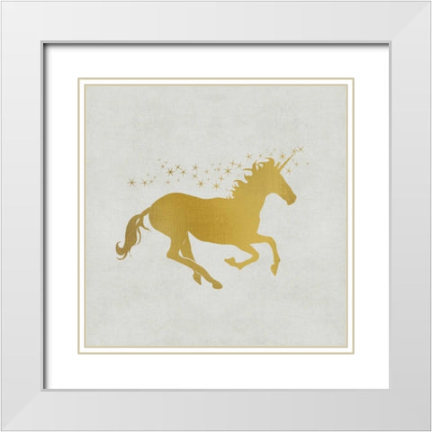 Unicorn Gold 1 White Modern Wood Framed Art Print with Double Matting by Allen, Kimberly