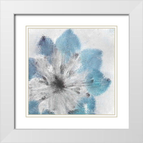 Soft Blue Bloom White Modern Wood Framed Art Print with Double Matting by Allen, Kimberly