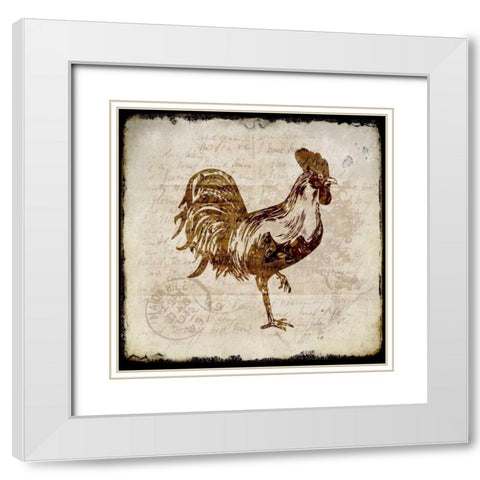 Vintage Rooster Square 1 White Modern Wood Framed Art Print with Double Matting by Allen, Kimberly