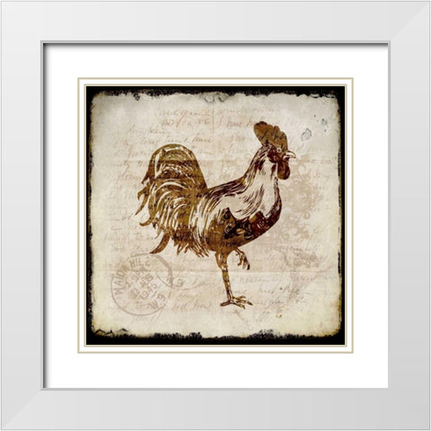 Vintage Rooster Square 1 White Modern Wood Framed Art Print with Double Matting by Allen, Kimberly