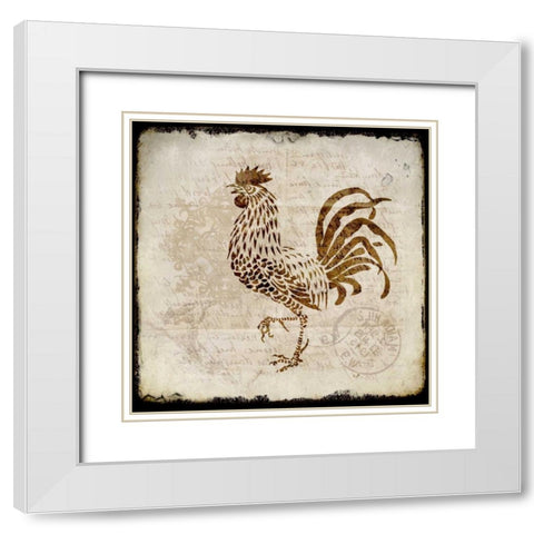 Vintage Rooster Square 2 White Modern Wood Framed Art Print with Double Matting by Allen, Kimberly