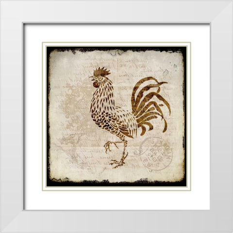 Vintage Rooster Square 2 White Modern Wood Framed Art Print with Double Matting by Allen, Kimberly