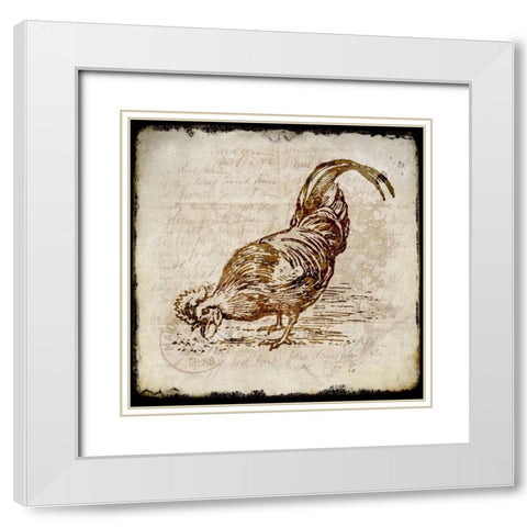 Vintage Rooster Square 3 White Modern Wood Framed Art Print with Double Matting by Allen, Kimberly