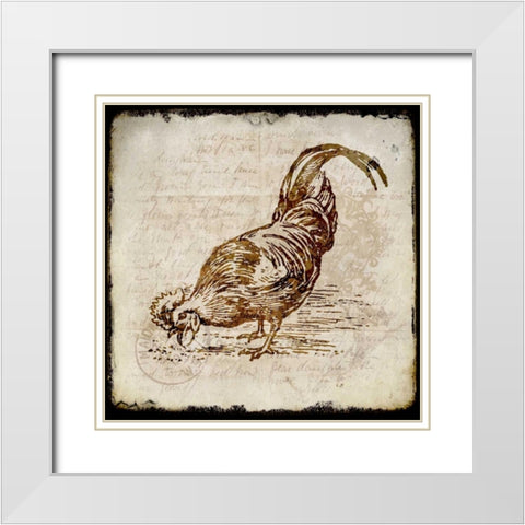 Vintage Rooster Square 3 White Modern Wood Framed Art Print with Double Matting by Allen, Kimberly