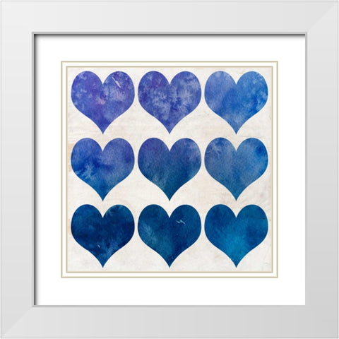 Watercolor Hearts 3 White Modern Wood Framed Art Print with Double Matting by Allen, Kimberly