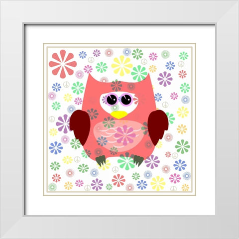 Owls and Flowers White Modern Wood Framed Art Print with Double Matting by Allen, Kimberly