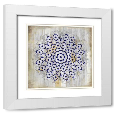 Indigo Tile 1 White Modern Wood Framed Art Print with Double Matting by Allen, Kimberly