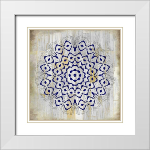 Indigo Tile 1 White Modern Wood Framed Art Print with Double Matting by Allen, Kimberly