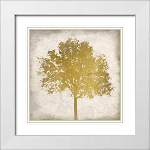 Tree Silhouette Gold 3 White Modern Wood Framed Art Print with Double Matting by Allen, Kimberly