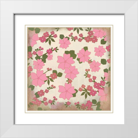 Pink Blooms White Modern Wood Framed Art Print with Double Matting by Allen, Kimberly