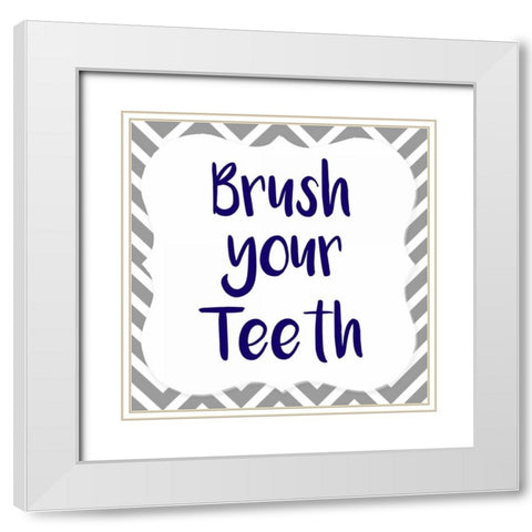 Brush Your Teeth White Modern Wood Framed Art Print with Double Matting by Allen, Kimberly