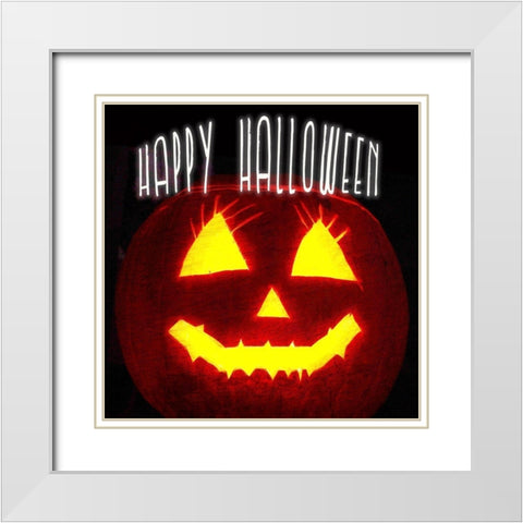 Happy Halloween Pumpkin White Modern Wood Framed Art Print with Double Matting by Kimberly, Allen