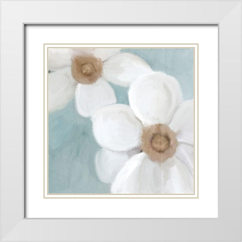 Blue Floral 2 White Modern Wood Framed Art Print with Double Matting by Kimberly, Allen