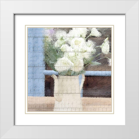 Watering Can Flowers White Modern Wood Framed Art Print with Double Matting by Allen, Kimberly