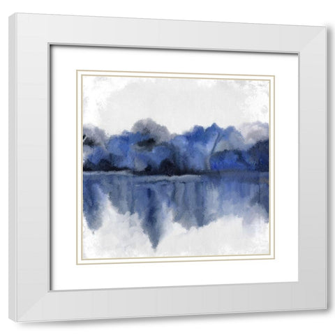 Indigo Trees White Modern Wood Framed Art Print with Double Matting by Kimberly, Allen