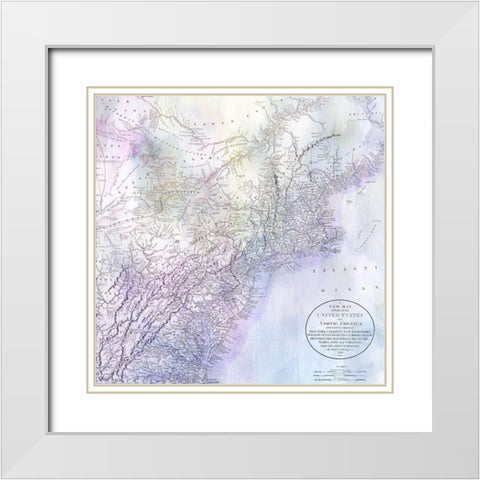Watercolor Map 4 White Modern Wood Framed Art Print with Double Matting by Kimberly, Allen