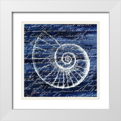 Indigo Shell 1 White Modern Wood Framed Art Print with Double Matting by Kimberly, Allen