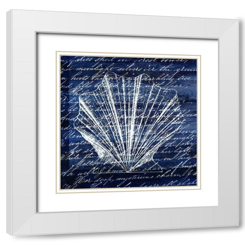 Indigo Shell 2 White Modern Wood Framed Art Print with Double Matting by Kimberly, Allen