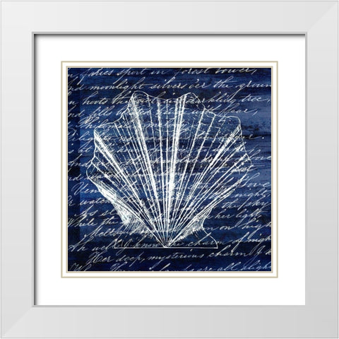Indigo Shell 2 White Modern Wood Framed Art Print with Double Matting by Kimberly, Allen