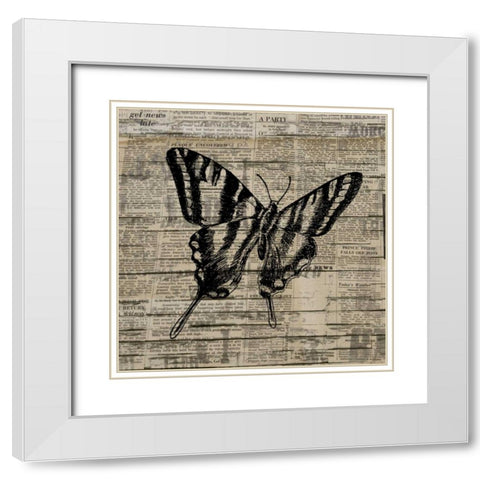 Butterfly On Print 2 White Modern Wood Framed Art Print with Double Matting by Allen, Kimberly