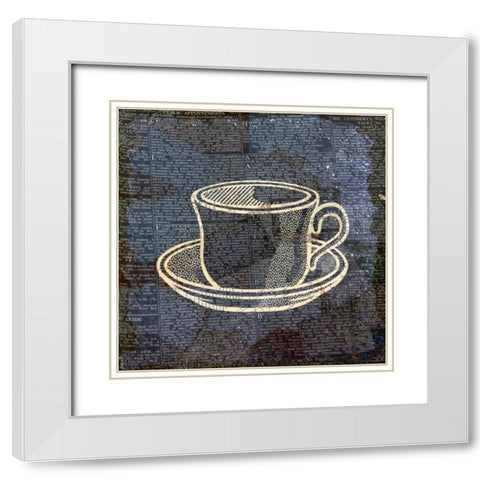 Coffee On Print Blue 1 White Modern Wood Framed Art Print with Double Matting by Allen, Kimberly