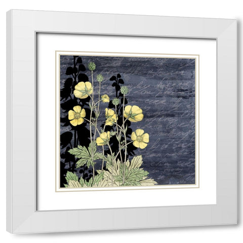 Navy Square Floral 1 White Modern Wood Framed Art Print with Double Matting by Kimberly, Allen