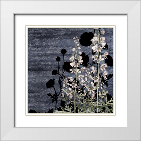 Navy Square Floral 2 White Modern Wood Framed Art Print with Double Matting by Kimberly, Allen