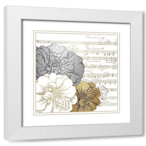 Mettalic Notes 1 White Modern Wood Framed Art Print with Double Matting by Kimberly, Allen