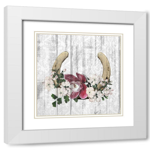 Horseshoe Floral 2 White Modern Wood Framed Art Print with Double Matting by Kimberly, Allen