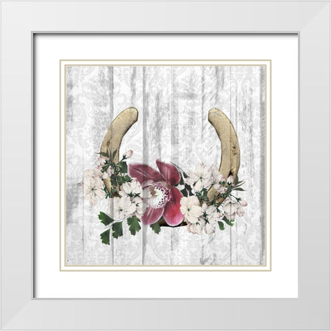 Horseshoe Floral 2 White Modern Wood Framed Art Print with Double Matting by Kimberly, Allen