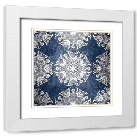 Navy Tiled 1 White Modern Wood Framed Art Print with Double Matting by Kimberly, Allen