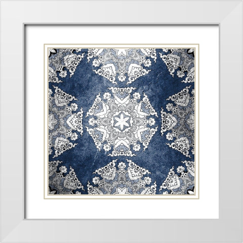 Navy Tiled 1 White Modern Wood Framed Art Print with Double Matting by Kimberly, Allen