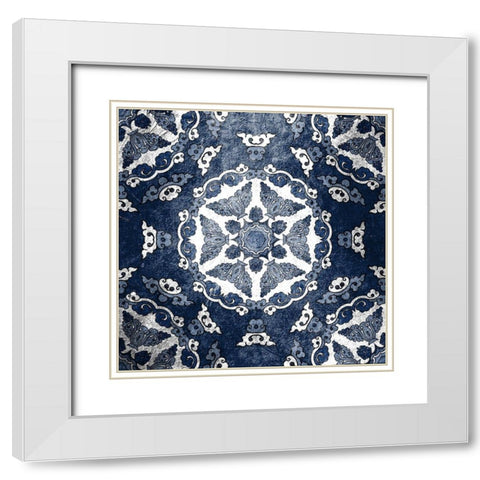 Navy Tiled 3 White Modern Wood Framed Art Print with Double Matting by Kimberly, Allen
