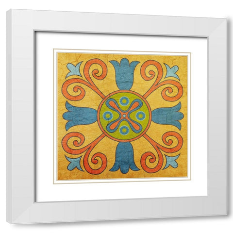 Colorful Tile 1 White Modern Wood Framed Art Print with Double Matting by Kimberly, Allen