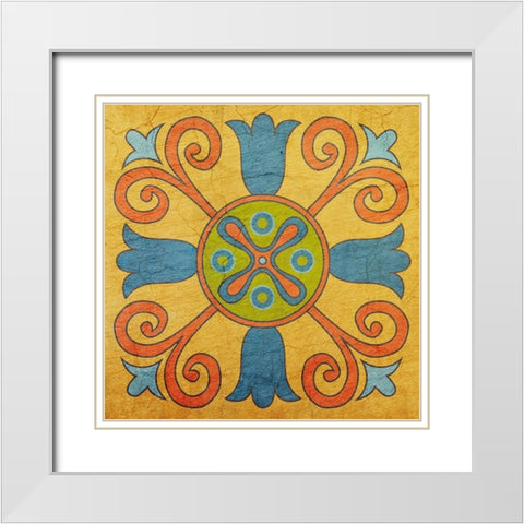 Colorful Tile 1 White Modern Wood Framed Art Print with Double Matting by Kimberly, Allen