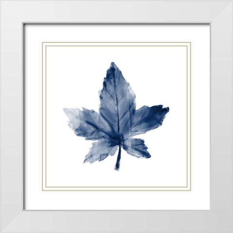 Navy Leaf Print 1 White Modern Wood Framed Art Print with Double Matting by Kimberly, Allen