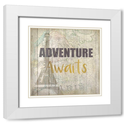 Adventure Awaits 1 White Modern Wood Framed Art Print with Double Matting by Allen, Kimberly
